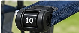 Compact 0–11 score roller at the tip of an armrest.